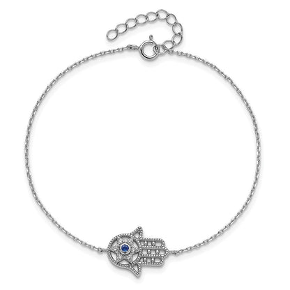 Sterlingsilber Rhodiniert-plate Cr.blue Spinell und Zirkonia Hamsa Armband/necklace Set