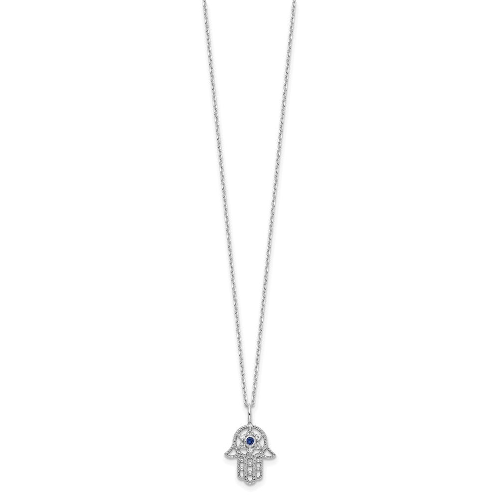 Sterlingsilber Rhodiniert-plate Cr.blue Spinell und Zirkonia Hamsa Armband/necklace Set