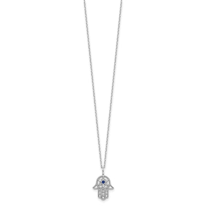 Sterlingsilber Rhodiniert-plate Cr.blue Spinell und Zirkonia Hamsa Armband/necklace Set