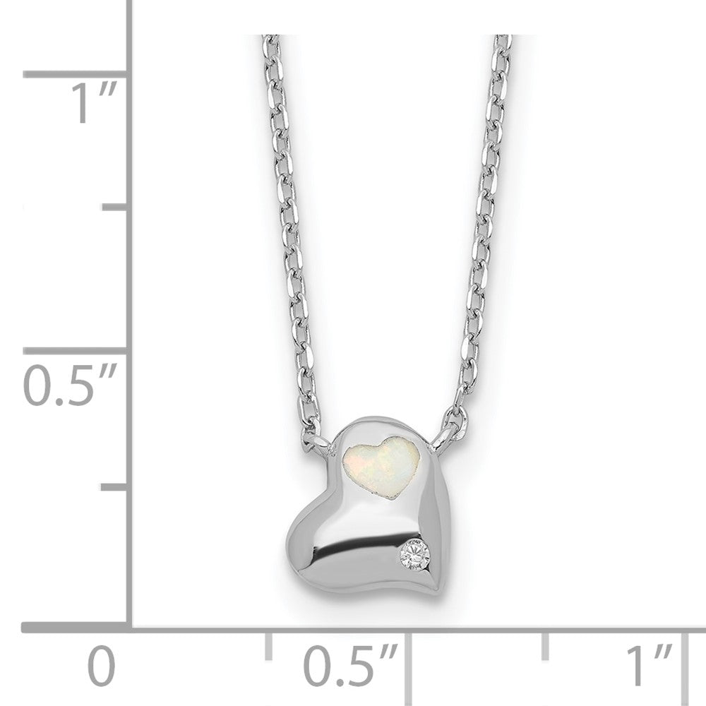 Sterlingsilber Rhodiniert Erzeugt Opal Einlage Zirkonia Herz mit 2 Zoll Verlängerung Halskette