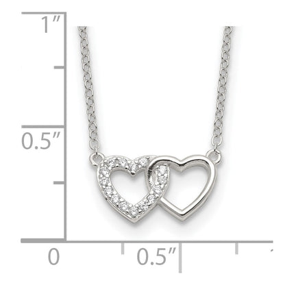 Sterlingsilber E-coating Zirkonia Doppelt Herz 16 Zoll mit 2 Zoll Verlängerung Halskette