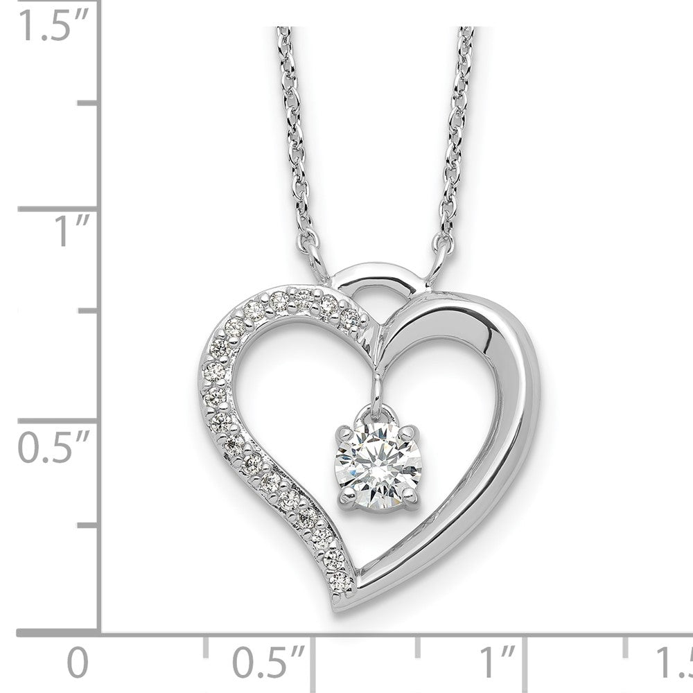 Sterlingsilber Rhodiniert Poliert Zirkonia Offen Herz mit 1.25 Zoll Verlängerung Halskette