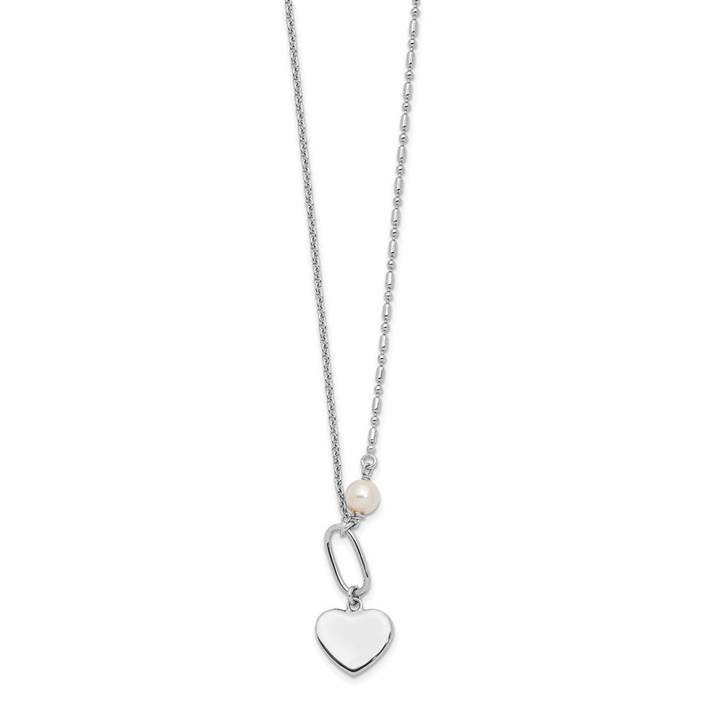 Sterlingsilber Rhodiniert Glas Perle/heart 16 Zoll mit 2 in Verlängerung Halskette