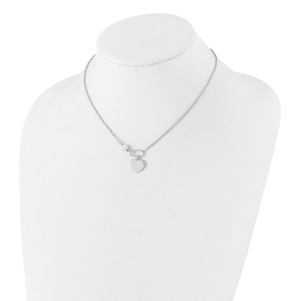 Sterlingsilber Rhodiniert Glas Perle/heart 16 Zoll mit 2 in Verlängerung Halskette