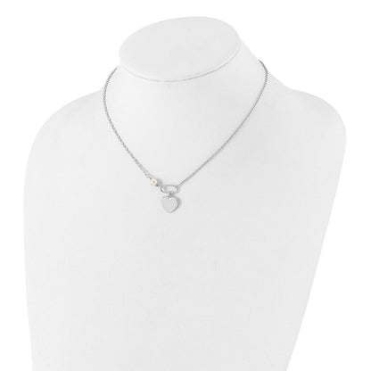 Sterlingsilber Rhodiniert Glas Perle/heart 16 Zoll mit 2 in Verlängerung Halskette