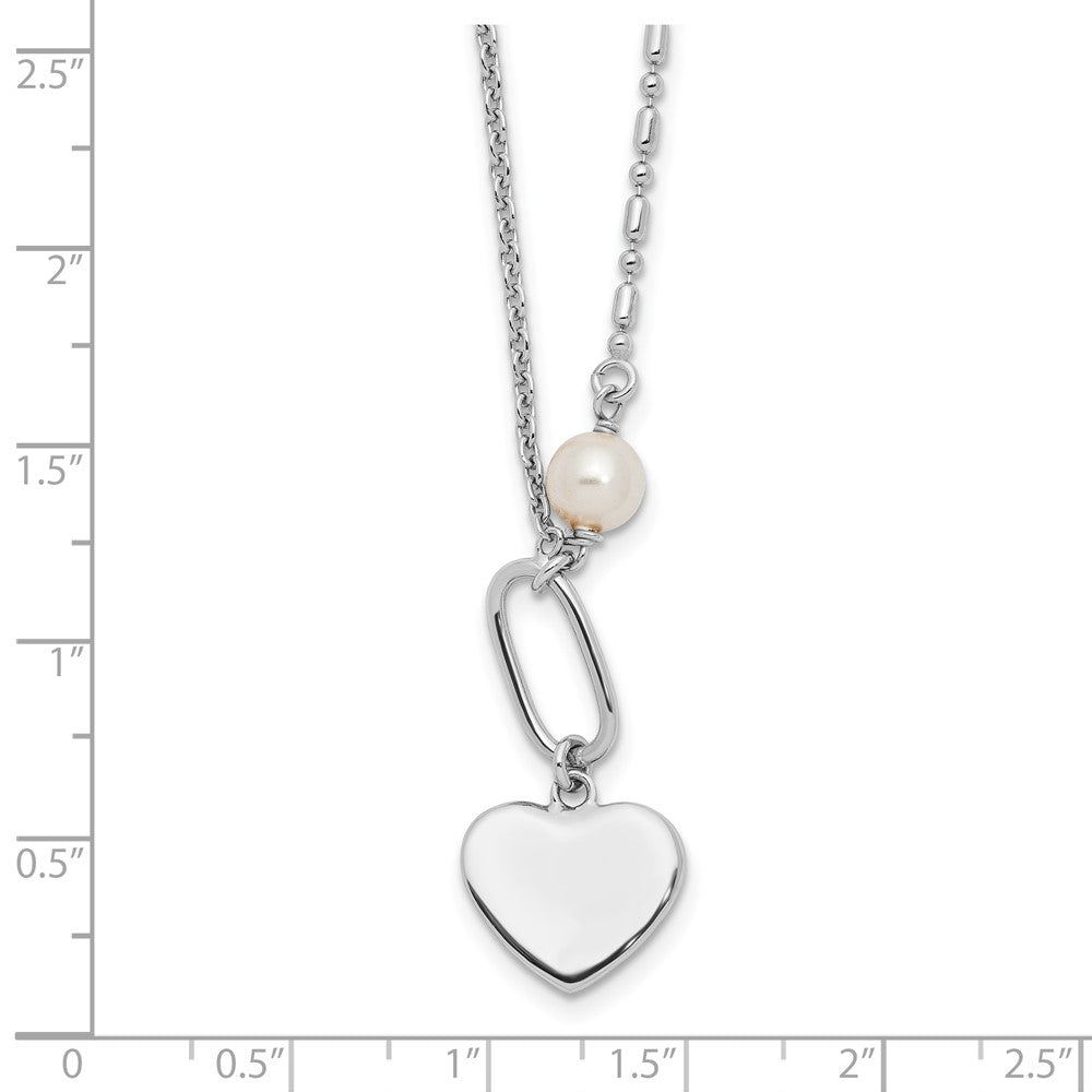 Sterlingsilber Rhodiniert Glas Perle/heart 16 Zoll mit 2 in Verlängerung Halskette