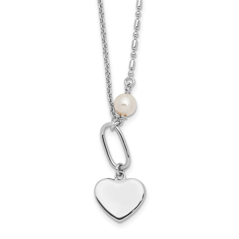 Sterlingsilber Rhodiniert Glas Perle/heart 16 Zoll mit 2 in Verlängerung Halskette