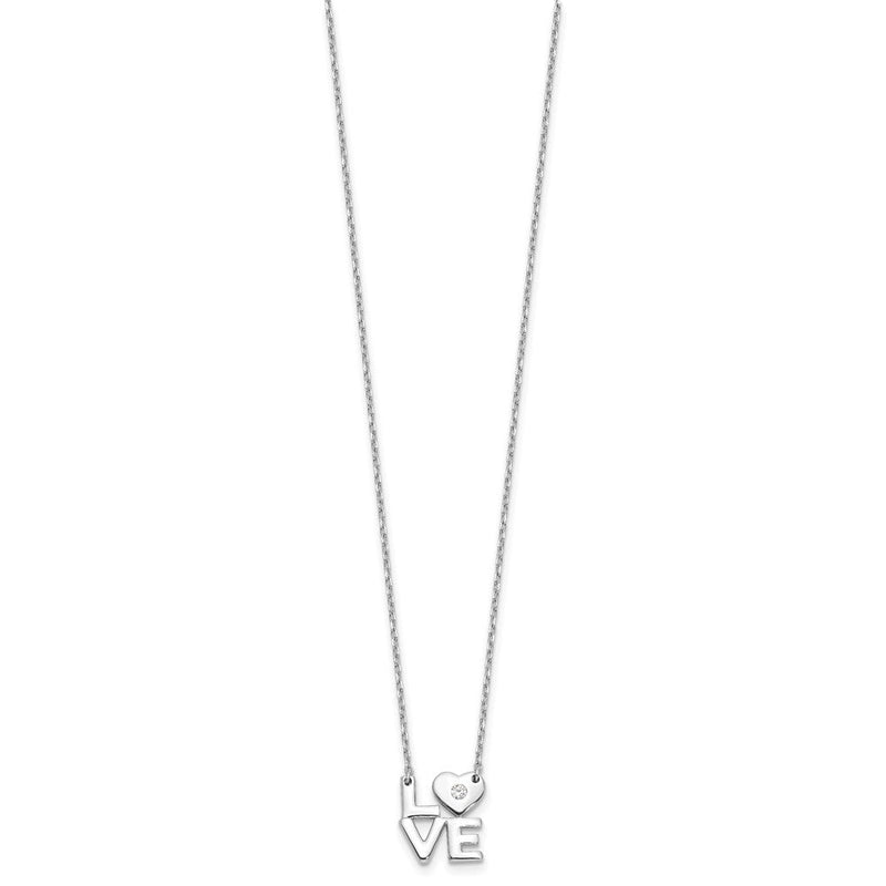 Sterlingsilber Rhodiniert Zirkonia Liebe 16 Zoll mit 2 Zoll Verlängerung. Halskette