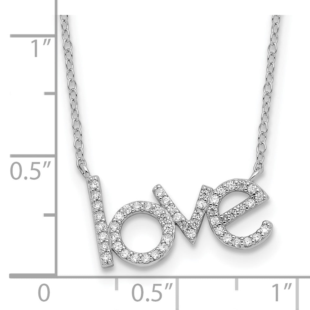 Sterlingsilber Rhodiniert Zirkonia Liebe 16 Zoll mit 1.75 Zoll Verlängerung Halskette