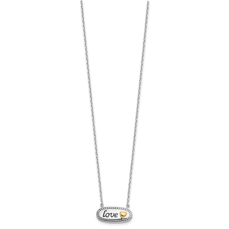 Sterlingsilber mit Silber/14K Bicolor Akzente Rhodiniert Emaille Liebe mit 2 Zoll. Verlängerung Halskette