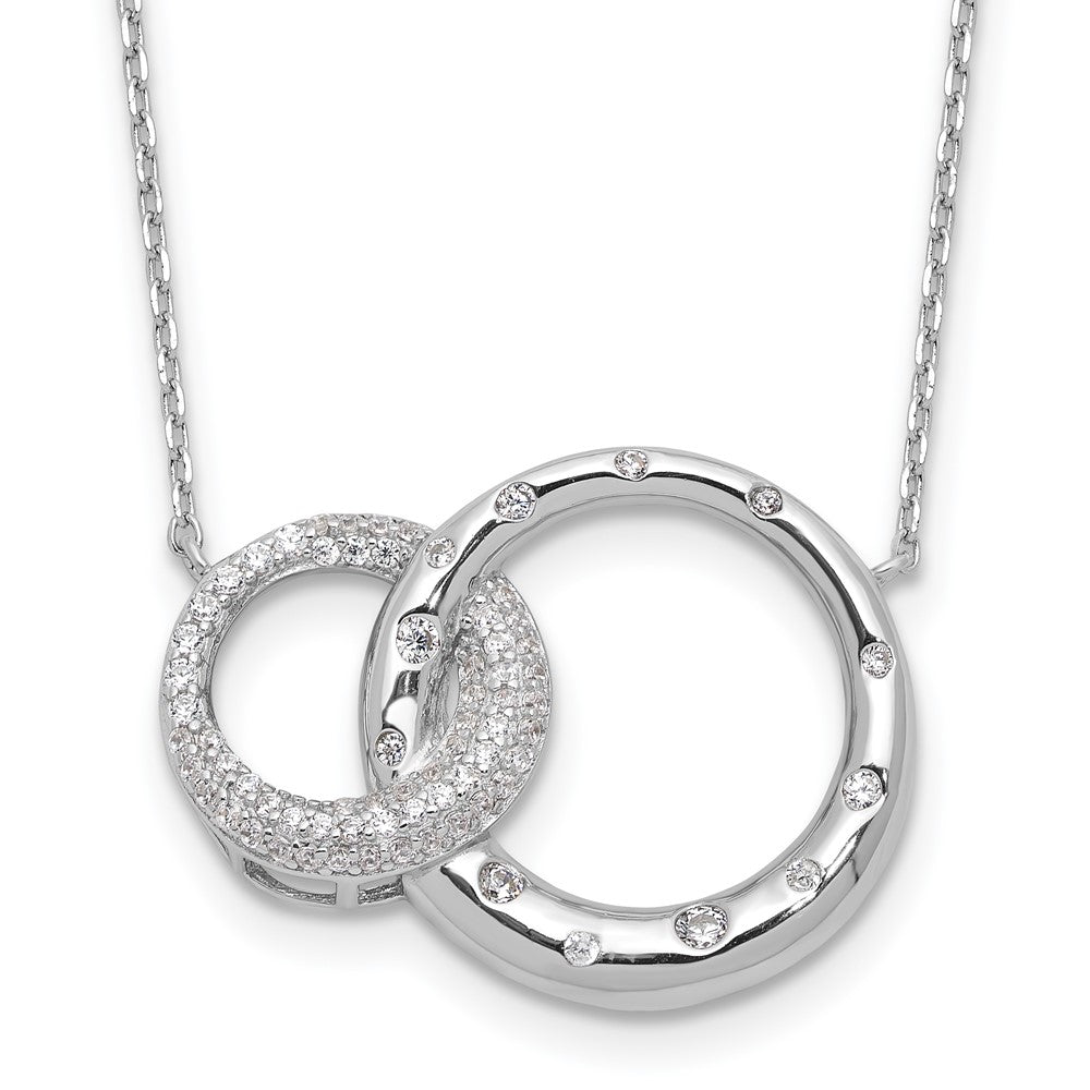 Sterlingsilber Rhodiniert Zirkonia Interlocking Kreise mit 1.75 Zoll Verlängerung Halskette