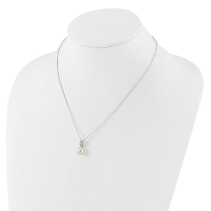 Sterlingsilber Poliert Zirkonia und Synthetisch Perle Halskette