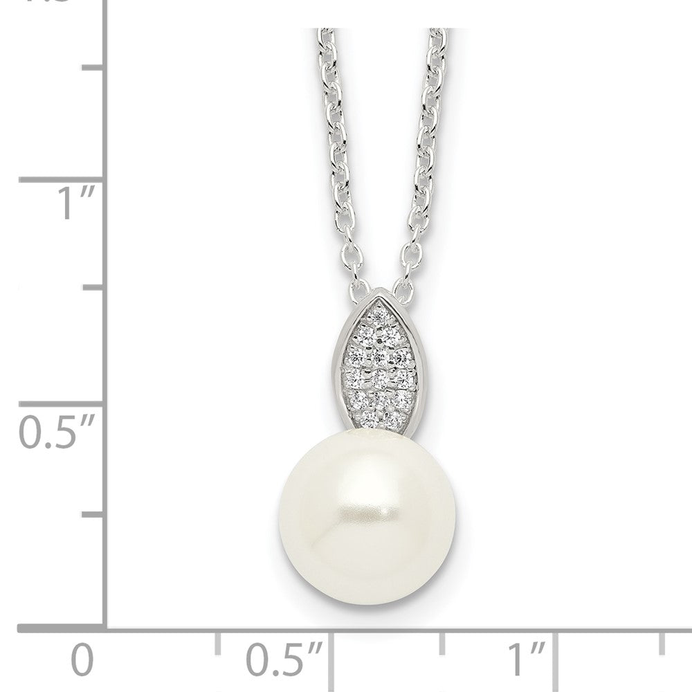 Sterlingsilber Poliert Zirkonia und Synthetisch Perle Halskette