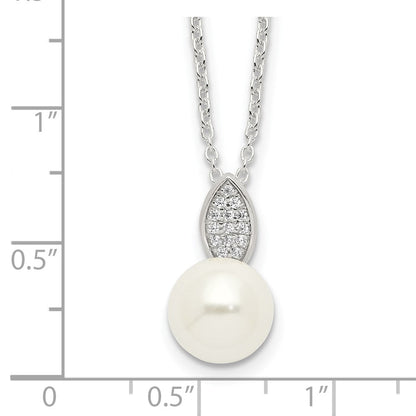 Sterlingsilber Poliert Zirkonia und Synthetisch Perle Halskette