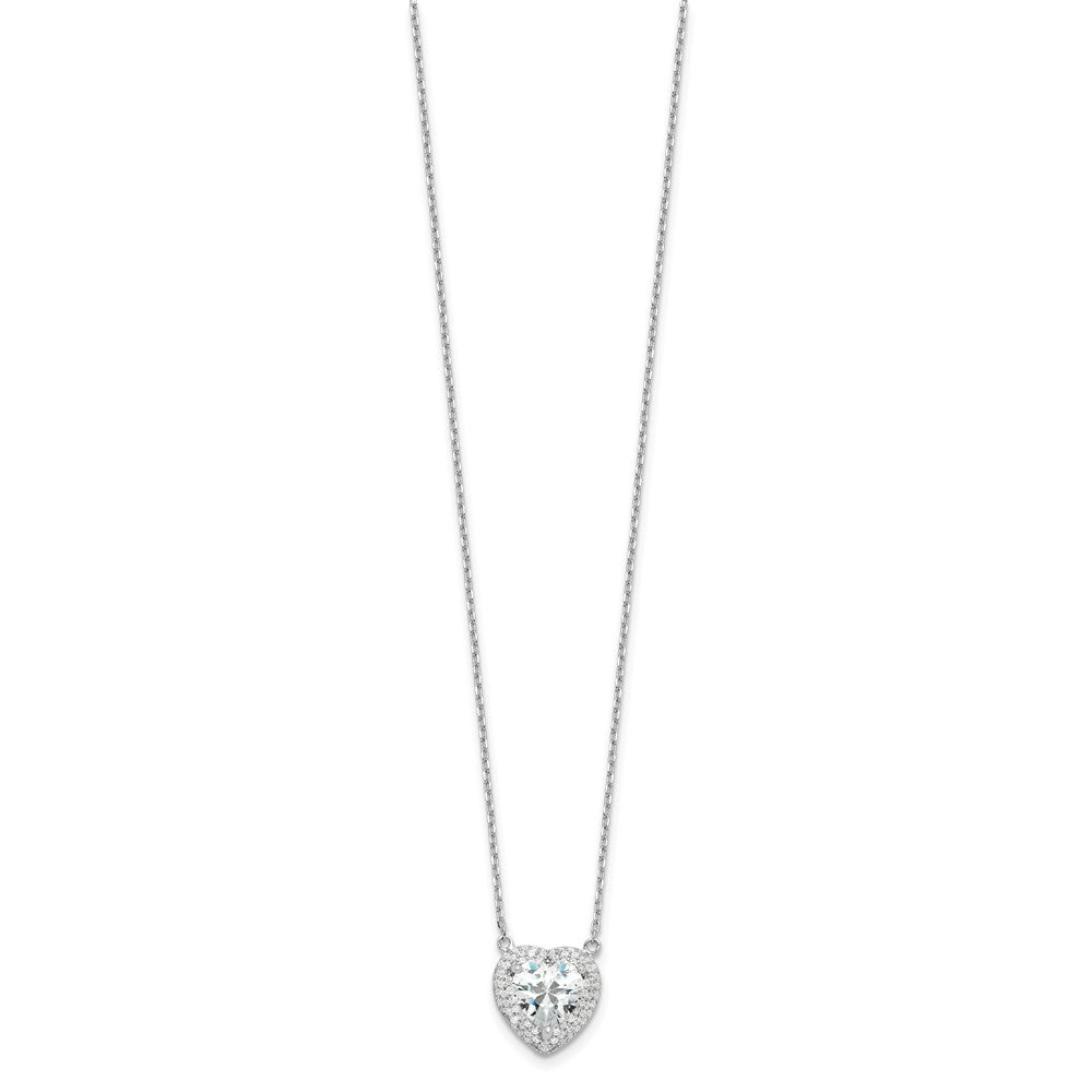 Sterlingsilber Rhodiniert 8mm Zirkonia Herz 16 Zoll mit 2 Zoll Verlängerung. Halskette