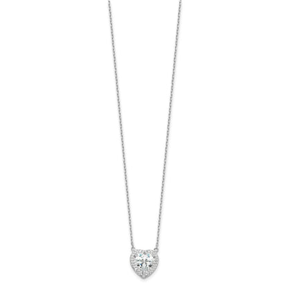 Sterlingsilber Rhodiniert 8mm Zirkonia Herz 16 Zoll mit 2 Zoll Verlängerung. Halskette