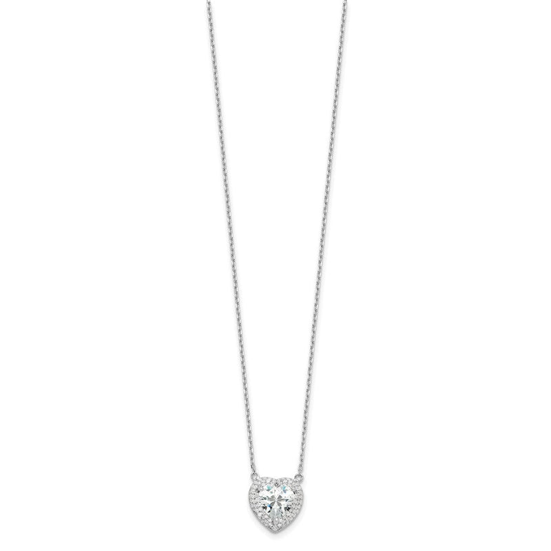 Sterlingsilber Rhodiniert 8mm Zirkonia Herz 16 Zoll mit 2 Zoll Verlängerung. Halskette