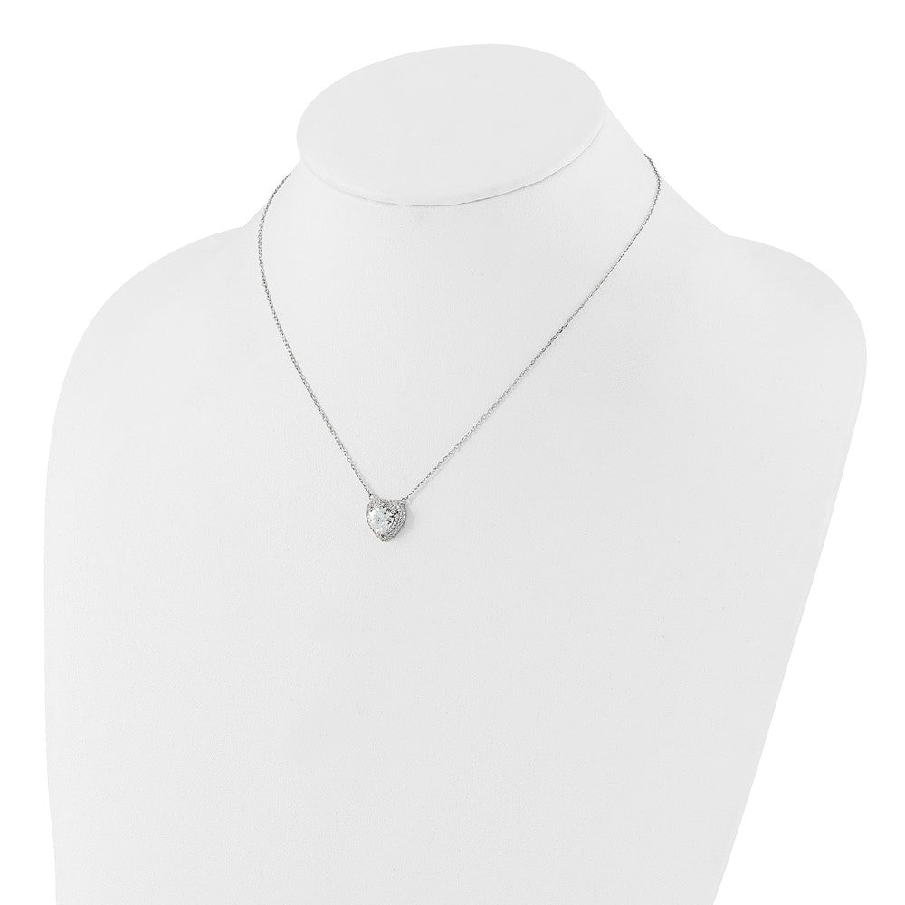 Sterlingsilber Rhodiniert 8mm Zirkonia Herz 16 Zoll mit 2 Zoll Verlängerung. Halskette