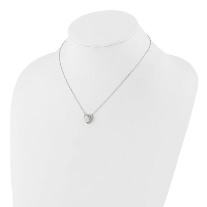Sterlingsilber Rhodiniert 8mm Zirkonia Herz 16 Zoll mit 2 Zoll Verlängerung. Halskette