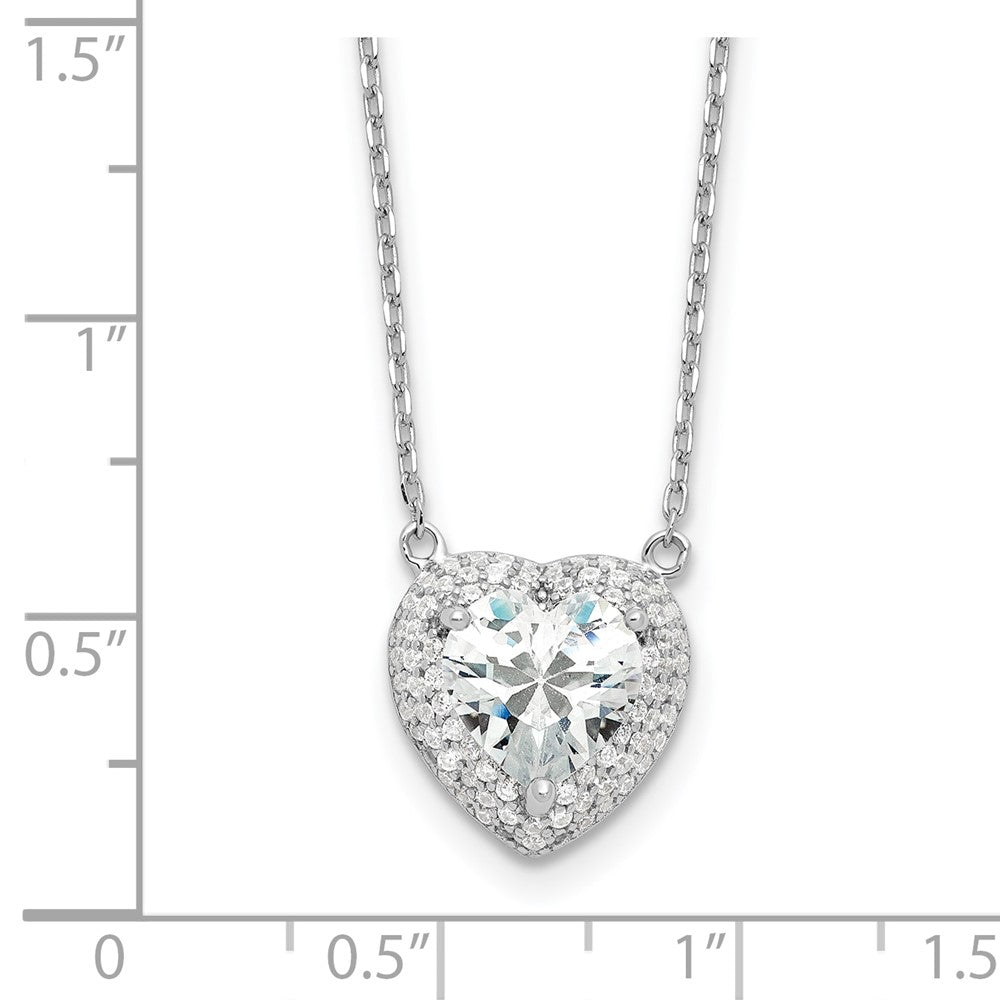 Sterlingsilber Rhodiniert 8mm Zirkonia Herz 16 Zoll mit 2 Zoll Verlängerung. Halskette