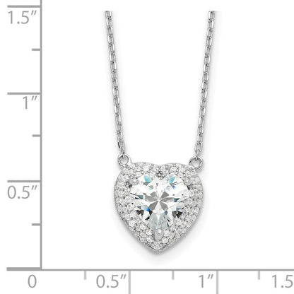 Sterlingsilber Rhodiniert 8mm Zirkonia Herz 16 Zoll mit 2 Zoll Verlängerung. Halskette