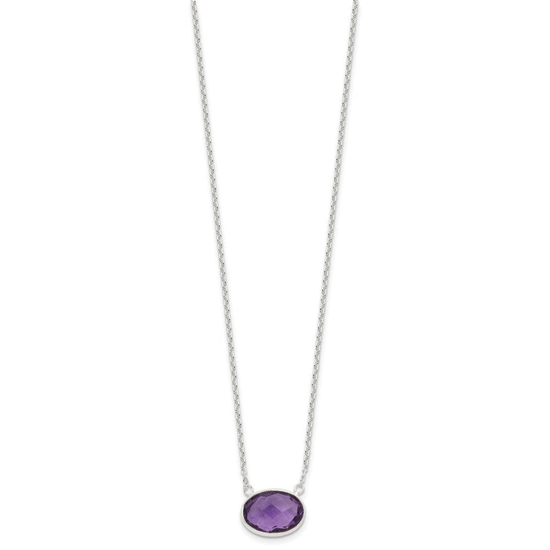 Sterlingsilber Poliert Oval Lila Zirkonia 16.25 Zoll mit 1 Zoll Verlängerung Halskette