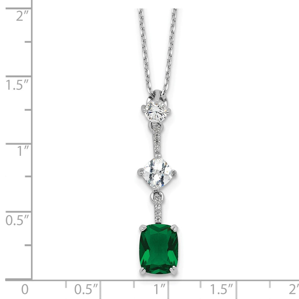 Sterlingsilber Rhodiniert Grün und Weiß Zirkonia 16 Zoll mit 2 Zoll Verlängerung Halskette
