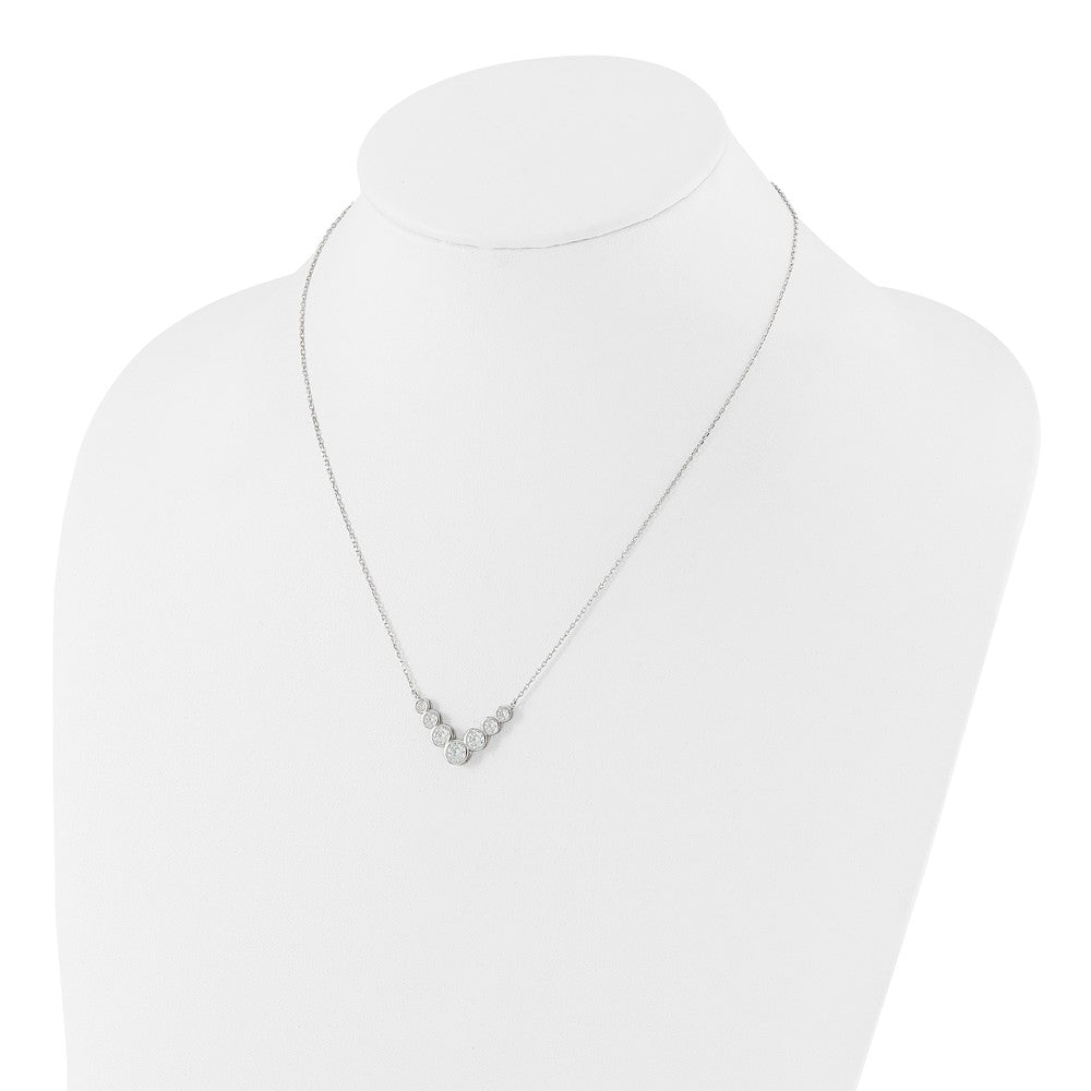 Sterlingsilber Rhodiniert 7 Zargenfassung Set Zirkonia 18 Zoll mit 2 Zoll Verlängerung. Halskette