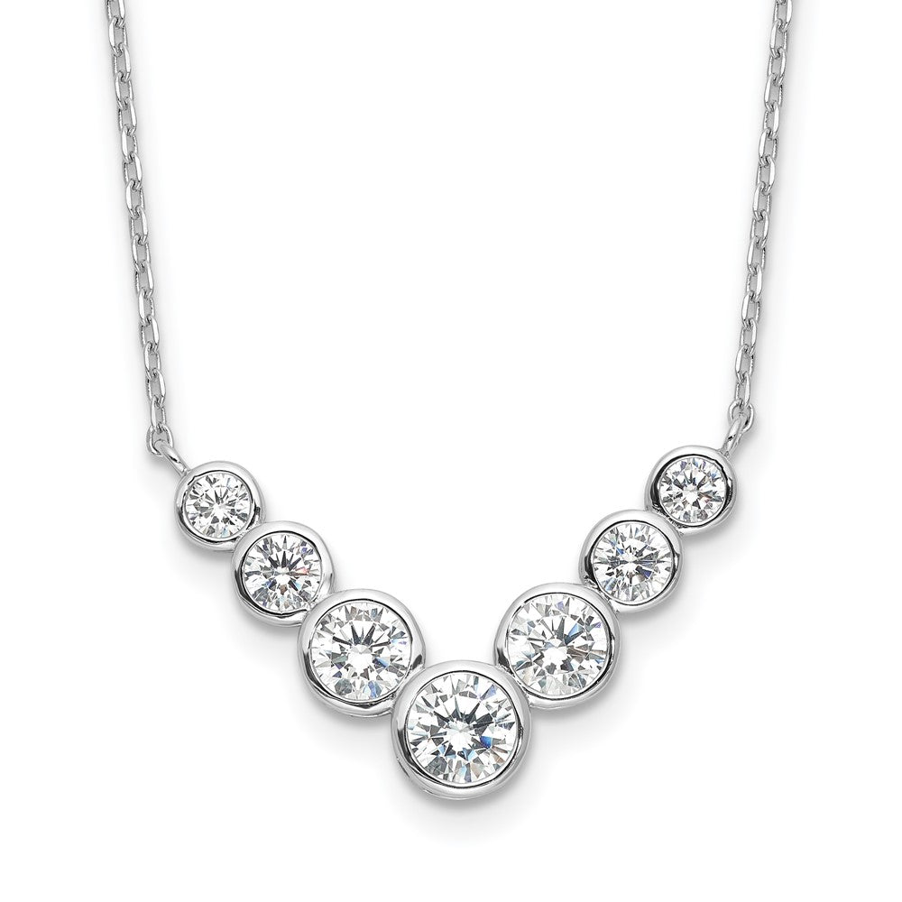 Sterlingsilber Rhodiniert 7 Zargenfassung Set Zirkonia 18 Zoll mit 2 Zoll Verlängerung. Halskette