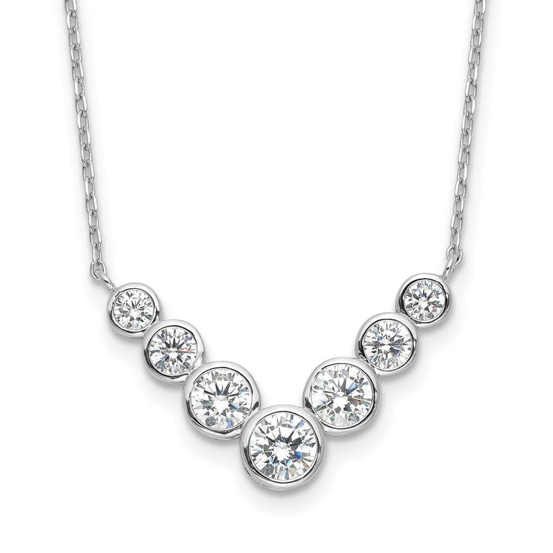 Sterlingsilber Rhodiniert 7 Zargenfassung Set Zirkonia 18 Zoll mit 2 Zoll Verlängerung. Halskette