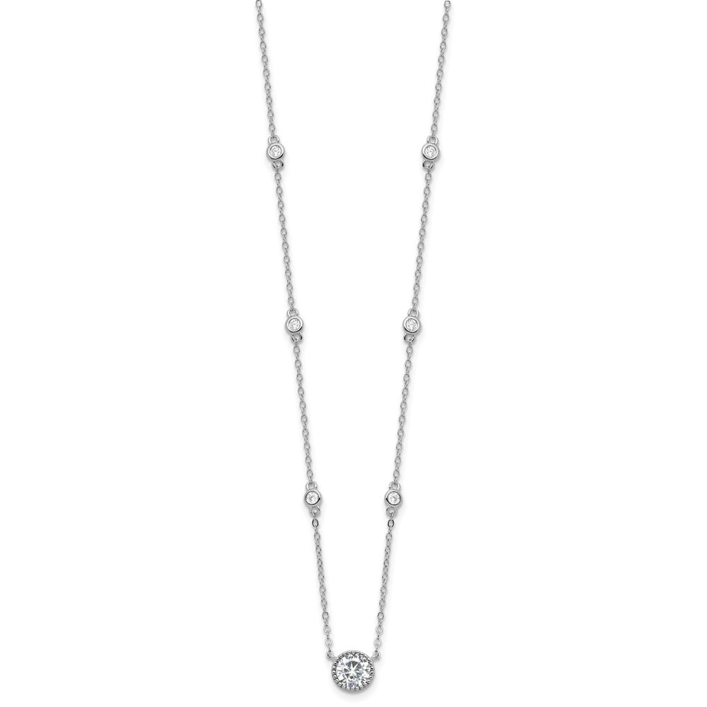 Sterlingsilber Rhodiniert mit Zirkonia Stations 16 Zoll mit 2 Zoll Verlängerung Halskette