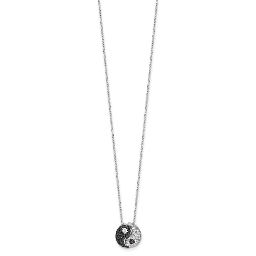 Sterlingsilber Rhodiniert Schwarz/white Zirkonia Yin Yang 16 Zoll mit 2 Zoll Verlängerung. Halskette