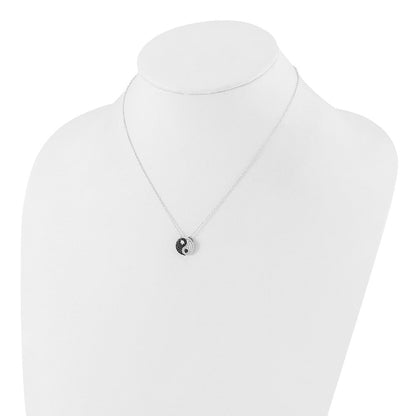 Sterlingsilber Rhodiniert Schwarz/white Zirkonia Yin Yang 16 Zoll mit 2 Zoll Verlängerung. Halskette