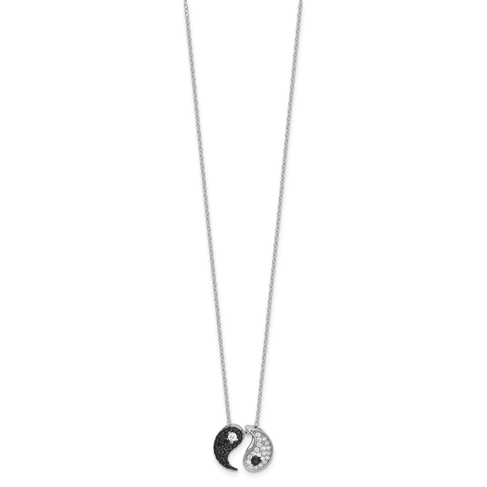 Sterlingsilber Rhodiniert Schwarz/white Zirkonia Yin Yang 16 Zoll mit 2 Zoll Verlängerung. Halskette