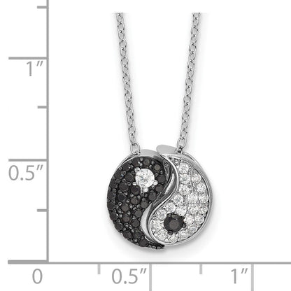 Sterlingsilber Rhodiniert Schwarz/white Zirkonia Yin Yang 16 Zoll mit 2 Zoll Verlängerung. Halskette
