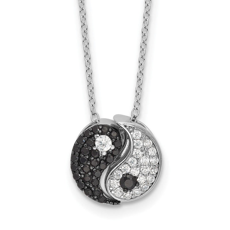 Sterlingsilber Rhodiniert Schwarz/white Zirkonia Yin Yang 16 Zoll mit 2 Zoll Verlängerung. Halskette