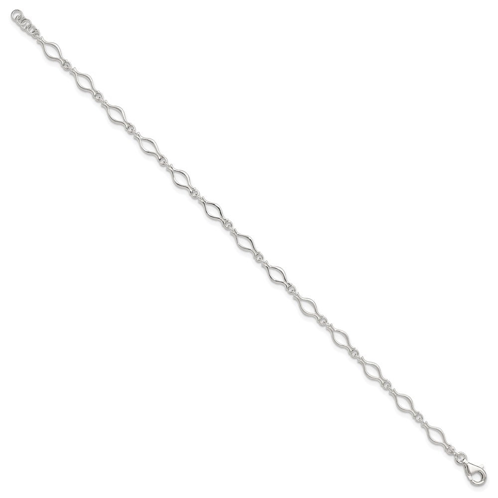 Sterlingsilber 9inch Massiv Poliert Fantasieglieder Fußkettchen