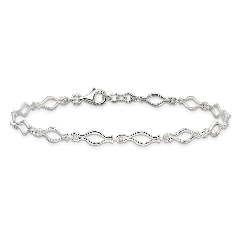 Sterlingsilber 9inch Massiv Poliert Fantasieglieder Fußkettchen