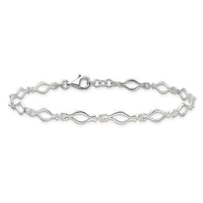 Sterlingsilber 9inch Massiv Poliert Fantasieglieder Fußkettchen