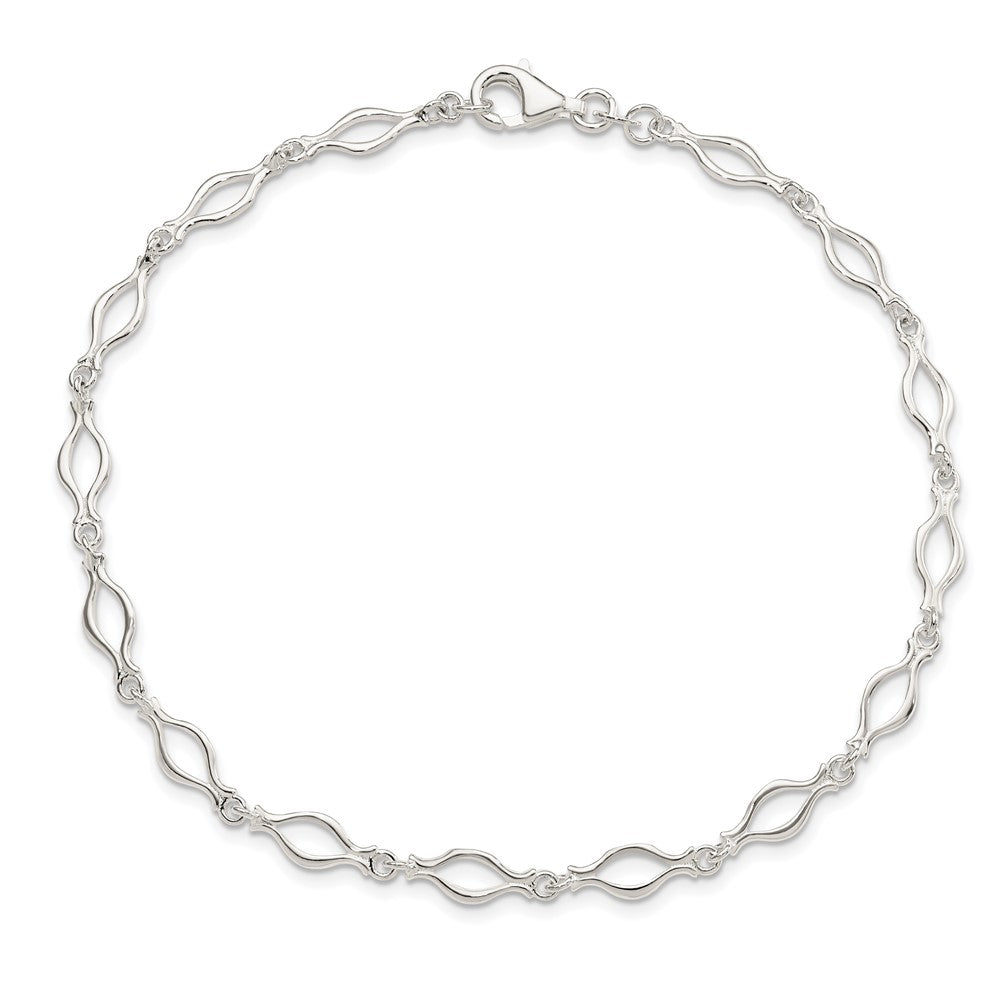 Sterlingsilber 9inch Massiv Poliert Fantasieglieder Fußkettchen