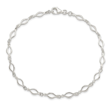 Sterlingsilber 9inch Massiv Poliert Fantasieglieder Fußkettchen