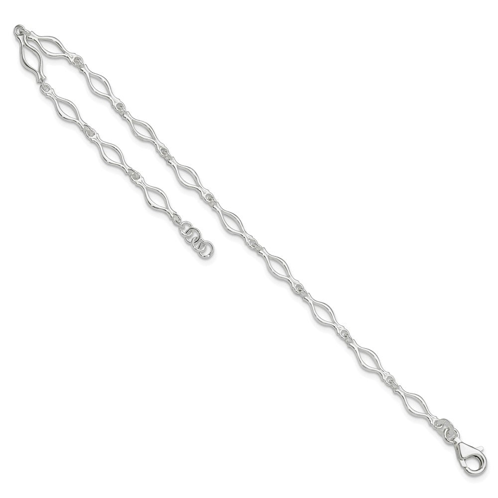 Sterlingsilber 9inch Massiv Poliert Fantasieglieder Fußkettchen