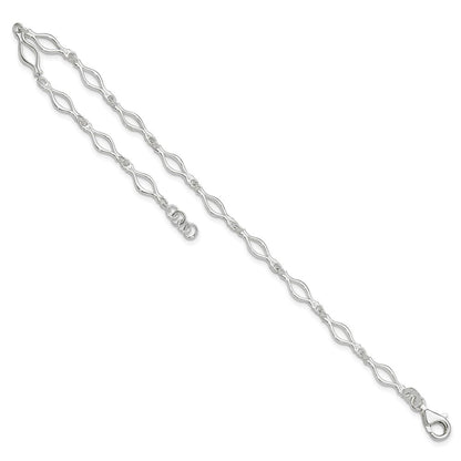Sterlingsilber 9inch Massiv Poliert Fantasieglieder Fußkettchen