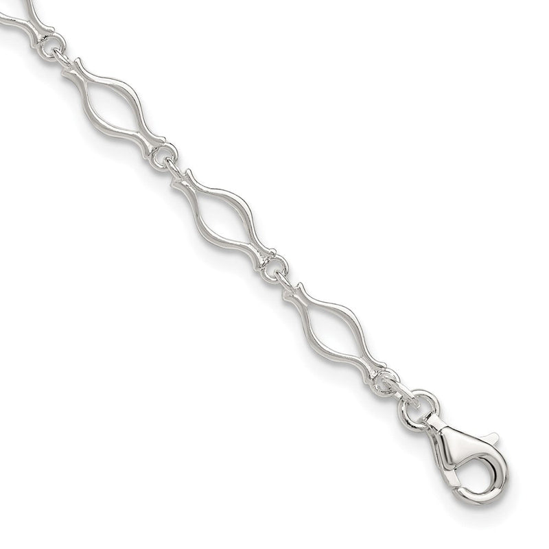 Sterlingsilber 9inch Massiv Poliert Fantasieglieder Fußkettchen