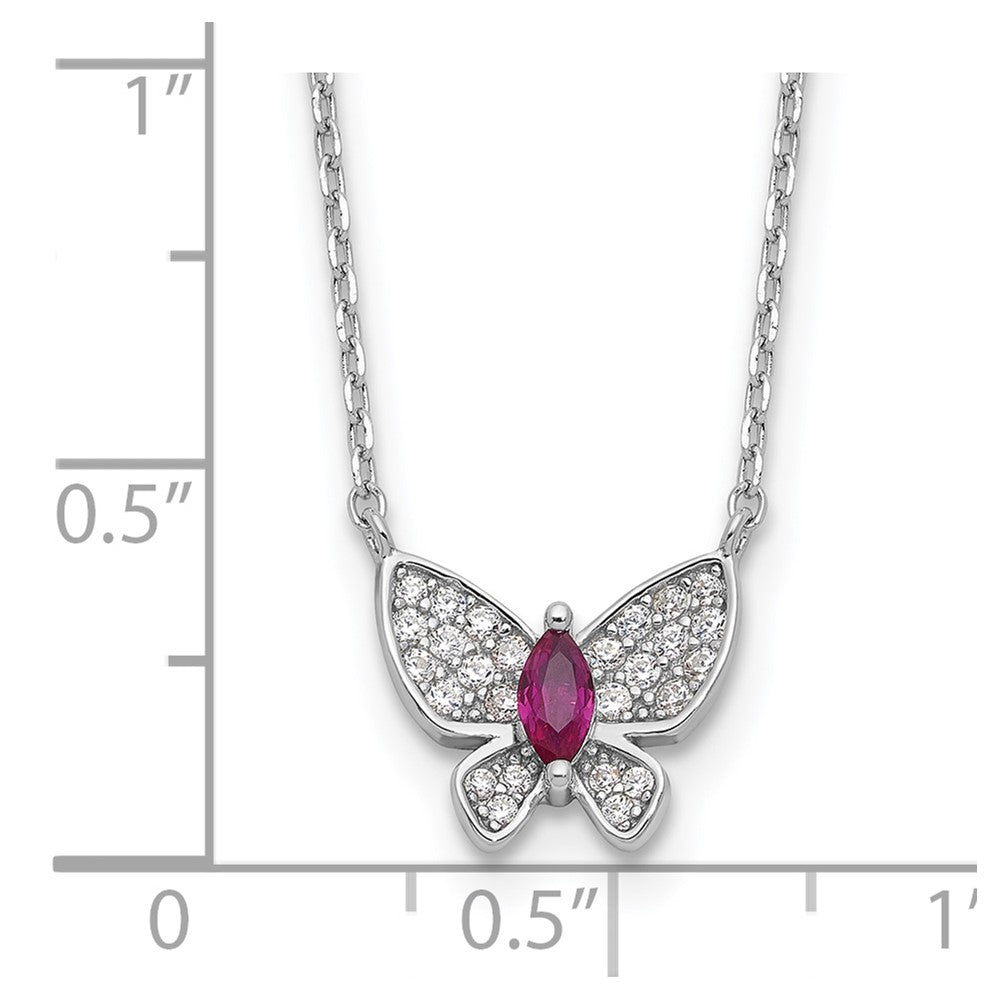 Sterlingsilber Rhodiniert Rot Weiß Zirkonia Schmetterling mit 2 Zoll Verlängerung Halskette