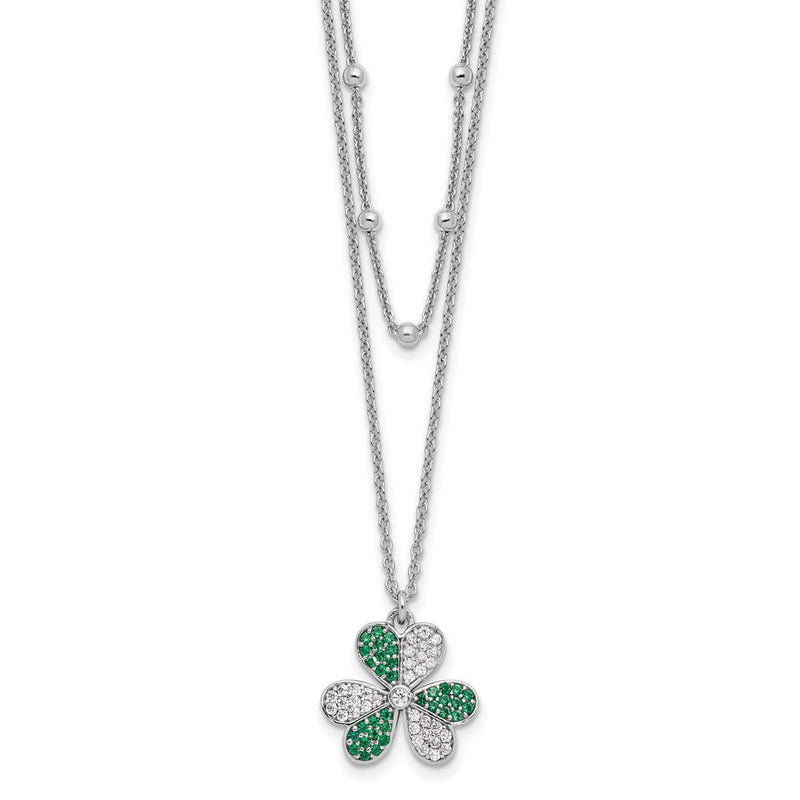 Sterlingsilber Rhodiniert Zirkonia/crystal Klee Gekugelt 16 Zoll mit 2 in Verlängerung Halskette