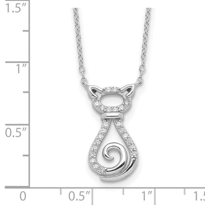 Sterlingsilber Rhodiniert Zirkonia Katze mit 2 Zoll Verlängerung Halskette