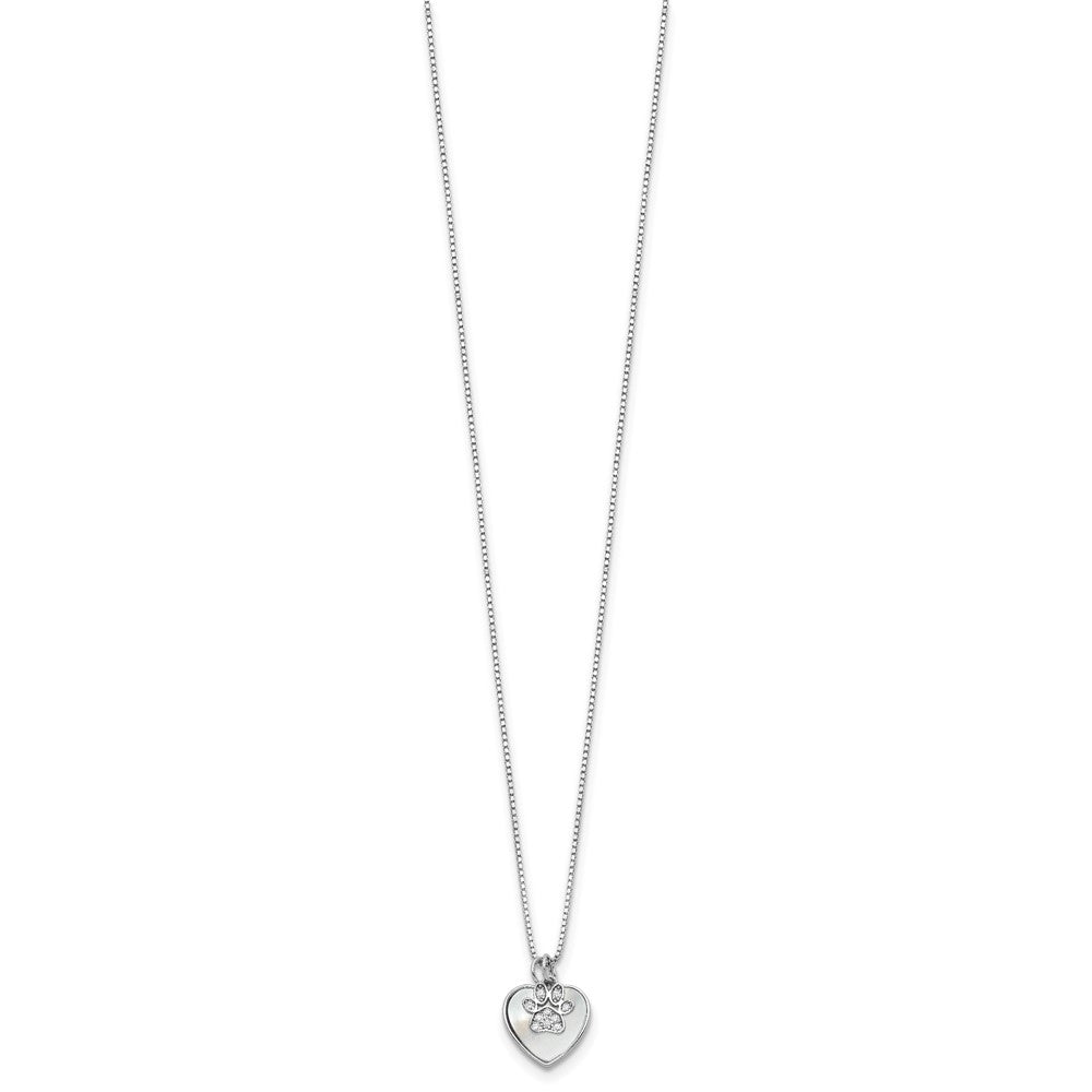 Sterlingsilber Rhodiniert Perlmutt/cz Paw mit 2 Zoll Verlängerung Halskette