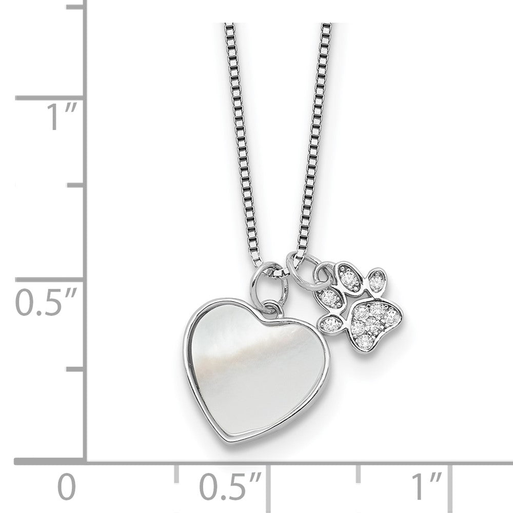 Sterlingsilber Rhodiniert Perlmutt/cz Paw mit 2 Zoll Verlängerung Halskette