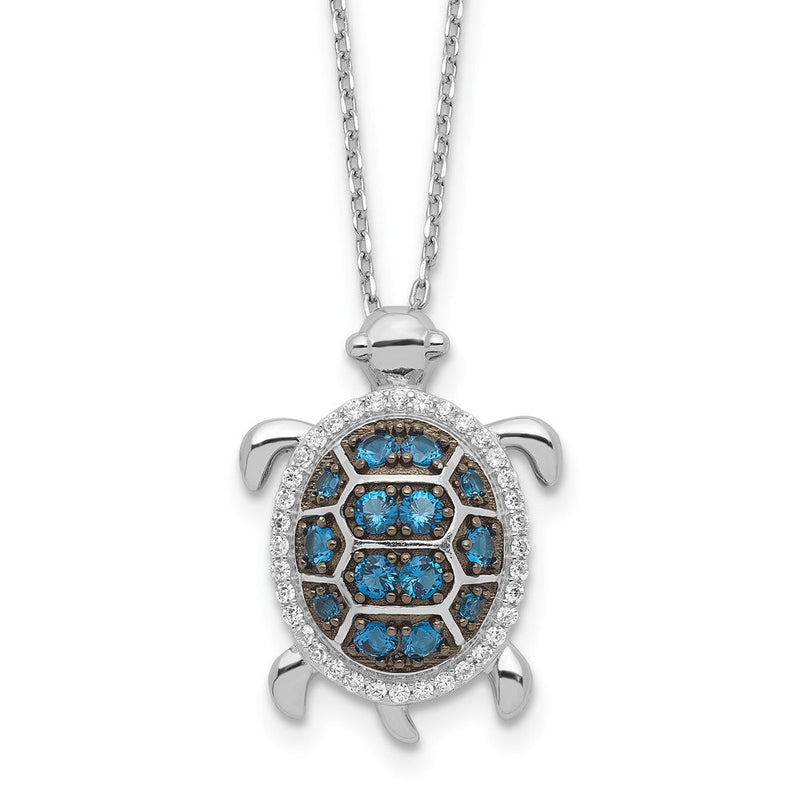 Sterlingsilber Rhodiniert und Schwarz Rhodium Zirkonia Schildkröte mit 2 Zoll Verlängerung Halskette
